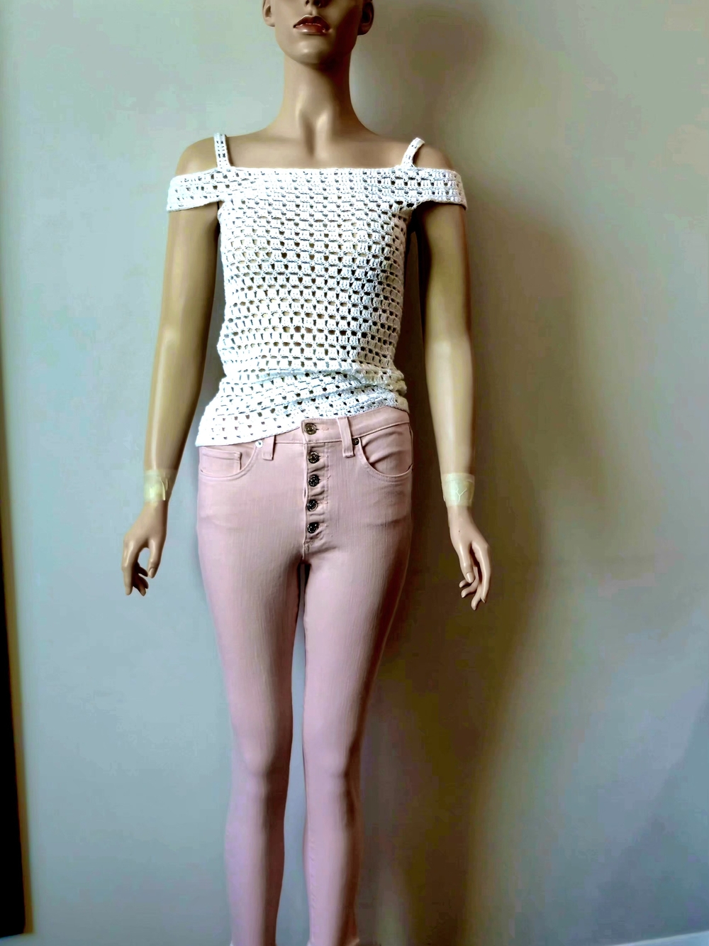 Veronica Beard Light Pink High-Rise Button-Fly Skinny Jeans Made In USA 27